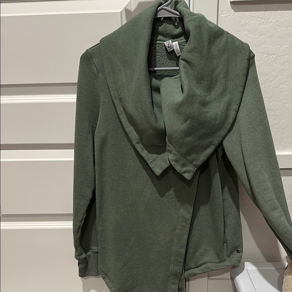 Zella Green Cowl Neck Sweater with Asymmetrical Design
